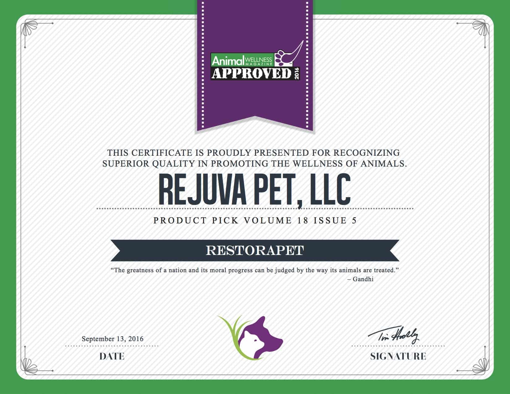 AWM_Approved Certificate_Restorapet