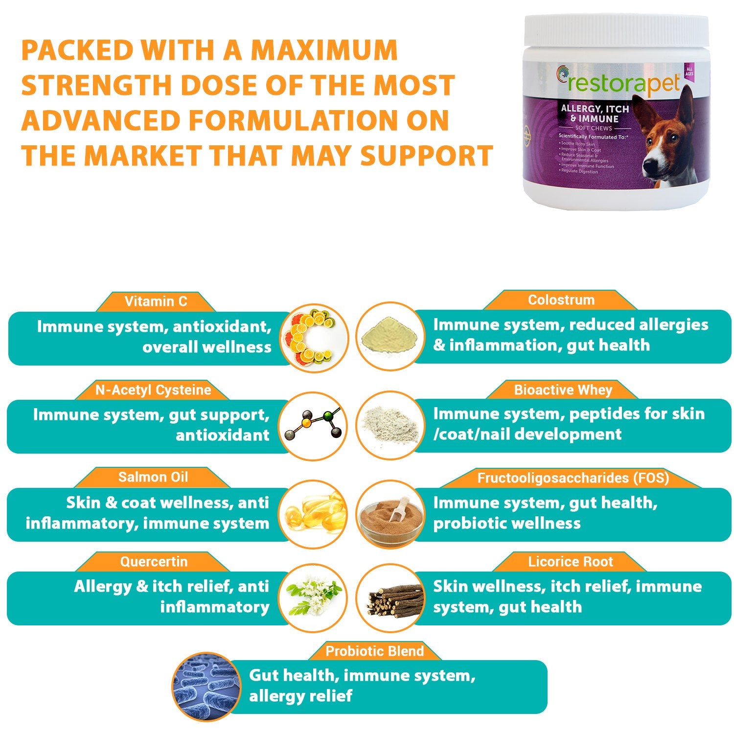 RestoraPet Allergy, Itch & Immune Support Chews - 60 Count - Bacon Flavor